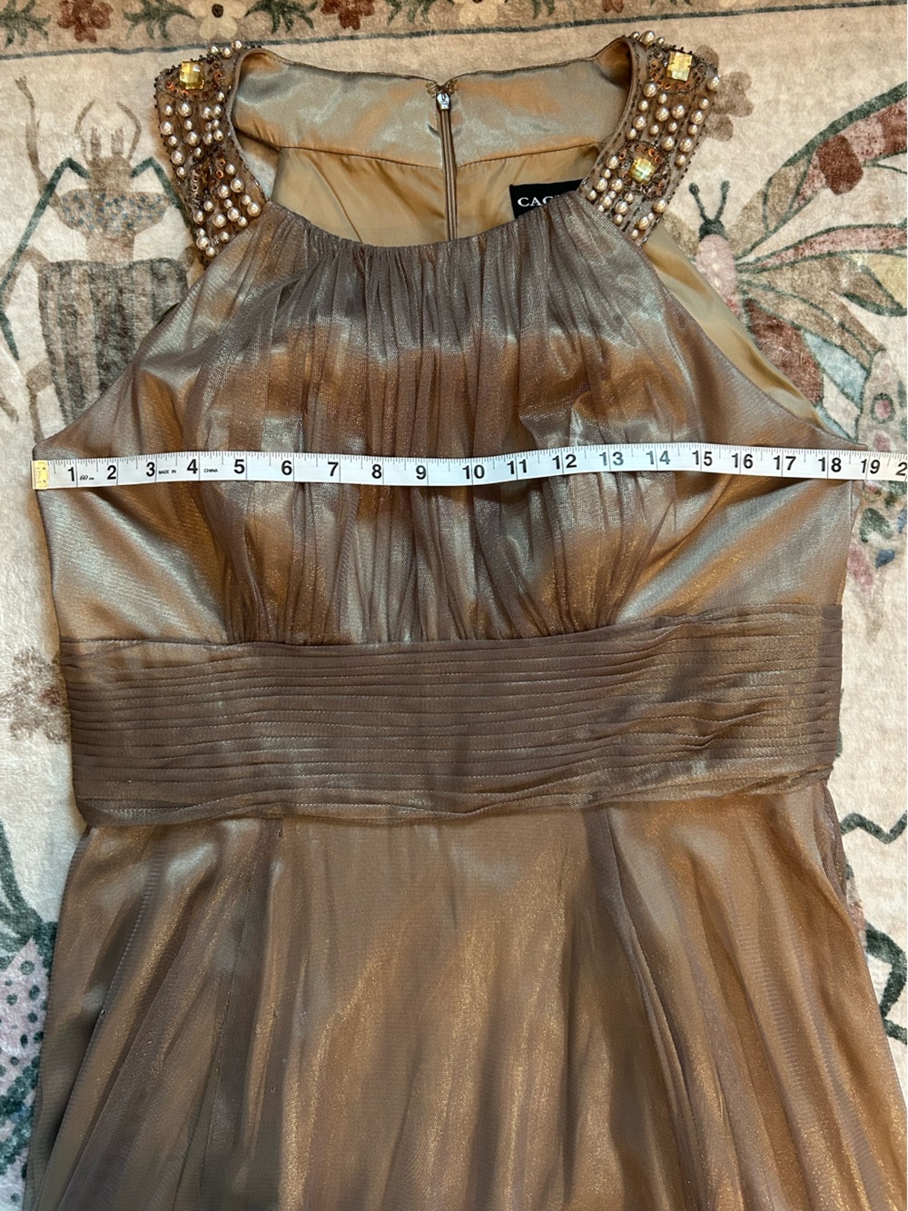 Cachet Metallic Bronze Maxi Dress with Beaded Shoulders - Picture 8 of 16